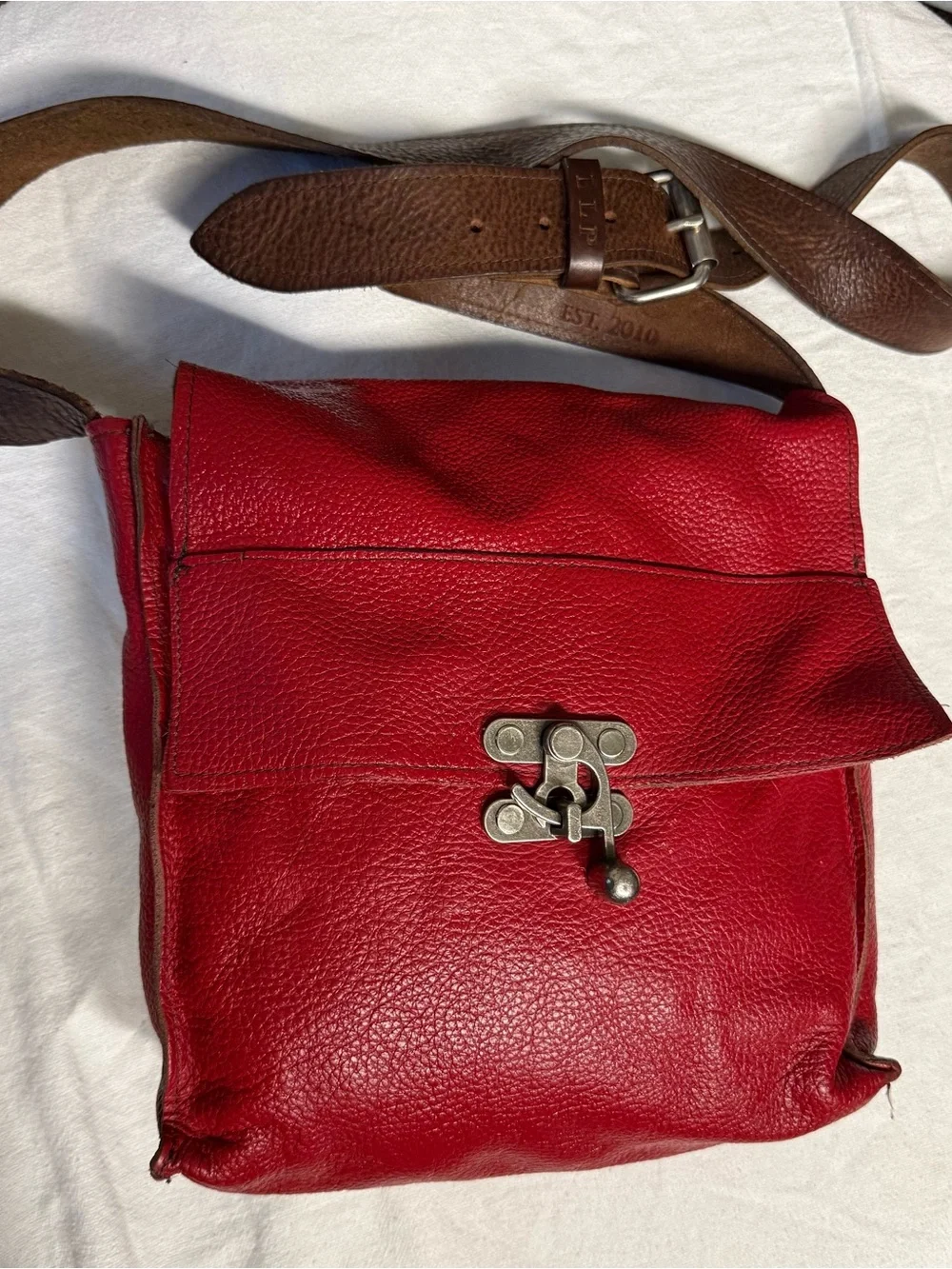 BettyLoo Red Leather Crossbody Bag with Adjustable Wide Strap Real resister